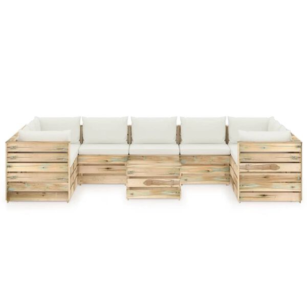 vidaXL Salon de jardin 10 pcs avec coussins Bois impr&eacute;gn&eacute; de vert