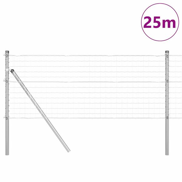vidaXL Cl&ocirc;ture avec poteau Argent&eacute; 0,8 x 25 m Acier et PVC