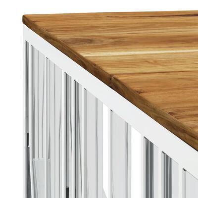 vidaXL Table basse argenté acier inoxydable et bois massif d'acacia
