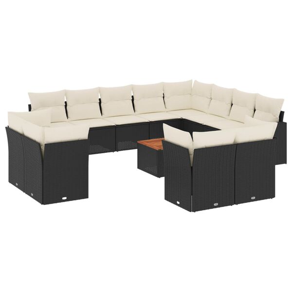 vidaXL Salon de jardin avec coussins 13 pcs noir r&eacute;sine tress&eacute;e