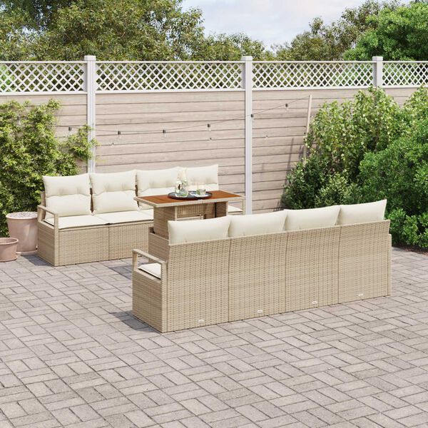 vidaXL Ensemble de canap&eacute; de jardin 9 pcs Beige Poly rotin