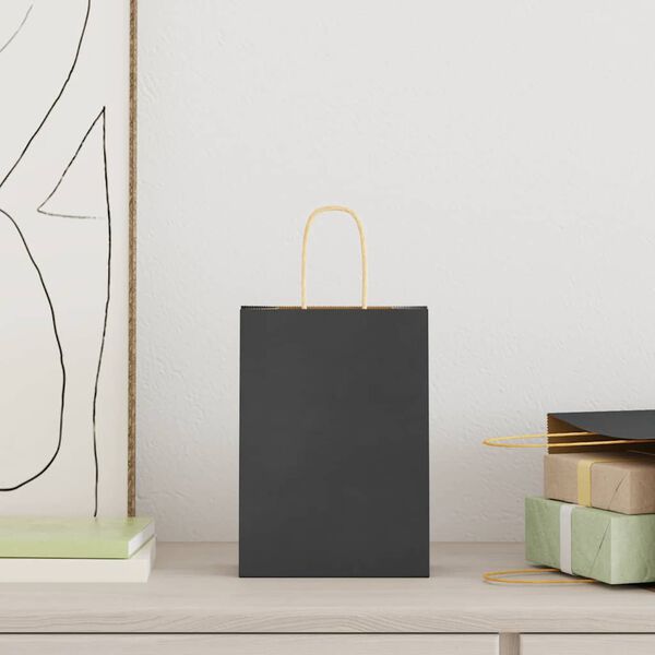 vidaXL Sacs en papier 50 pcs avec poignées noir 15x8x21 cm