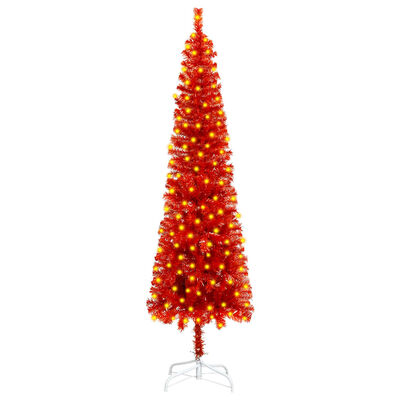 vidaXL Arbre de Noël mince pré-éclairé rouge 150 cm