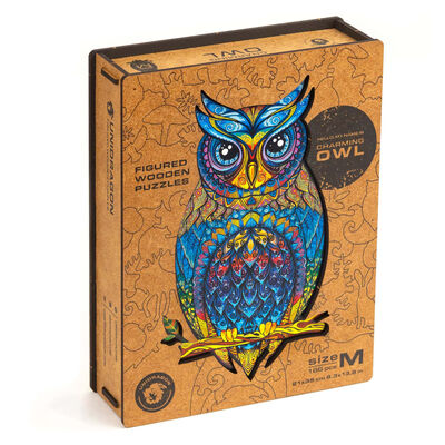 UNIDRAGON Puzzle en bois 186 pcs Charming Owl Moyen 21x35 cm