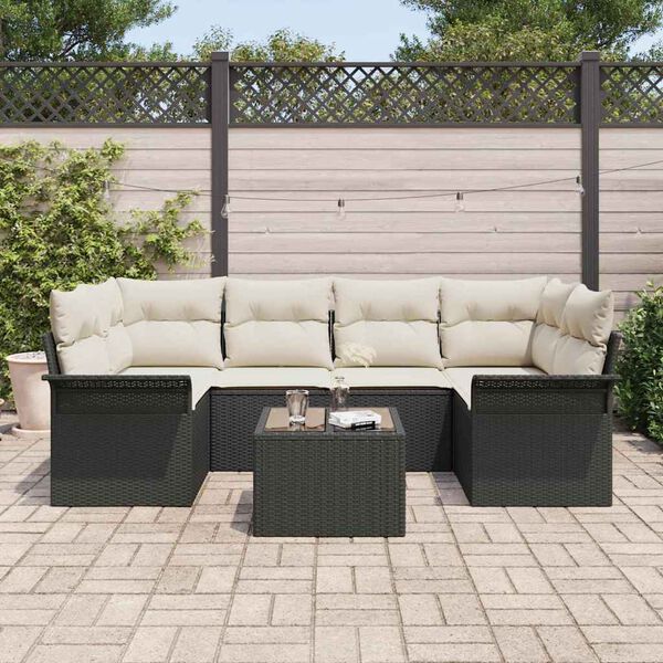 vidaXL Ensemble de canapé de jardin avec coussin 7 pcs Noir polyrotin