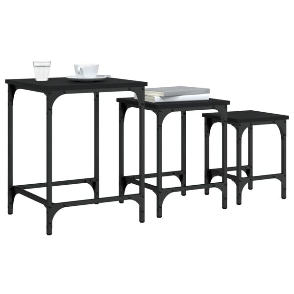vidaXL Tables basses gigognes 3 pcs noir bois d'ing&eacute;nierie