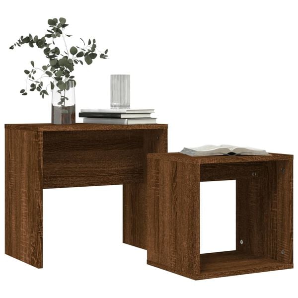 vidaXL Tables basses gigognes 2 pcs ch&ecirc;ne marron bois d'ing&eacute;nierie