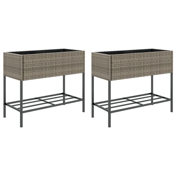 vidaXL Jardini&egrave;res avec &eacute;tag&egrave;re 2 pcs gris 90x40x75 cm r&eacute;sine tress&eacute;e