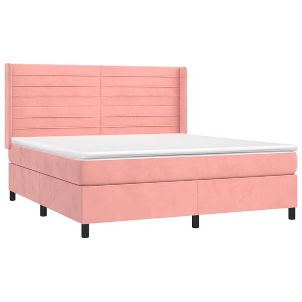 vidaXL Sommier &agrave; lattes de lit avec matelas Rose 180x200 cm Velours