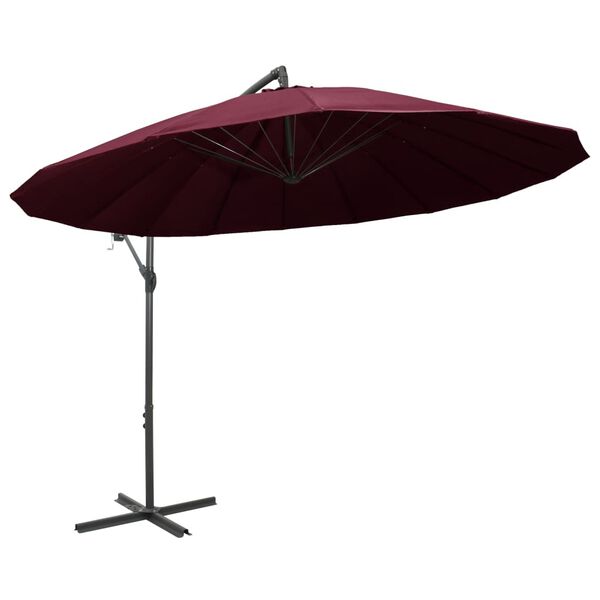 vidaXL Parasol suspendu avec poteau bordeaux 3 m
