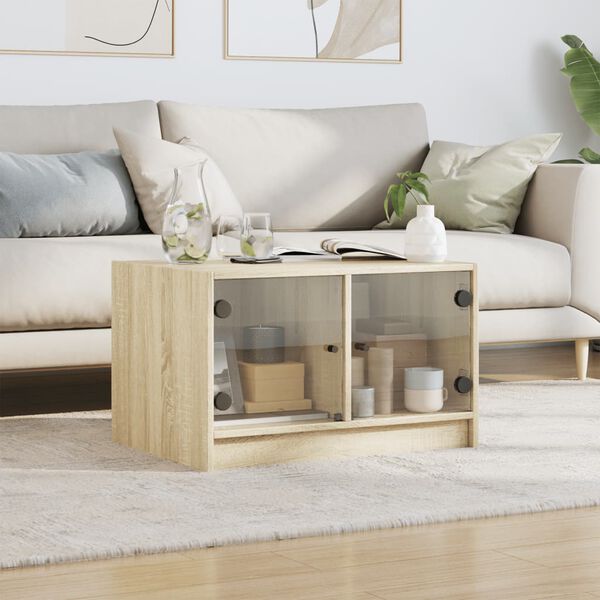 vidaXL Table basse avec portes en verre ch&ecirc;ne sonoma 68x50x42 cm