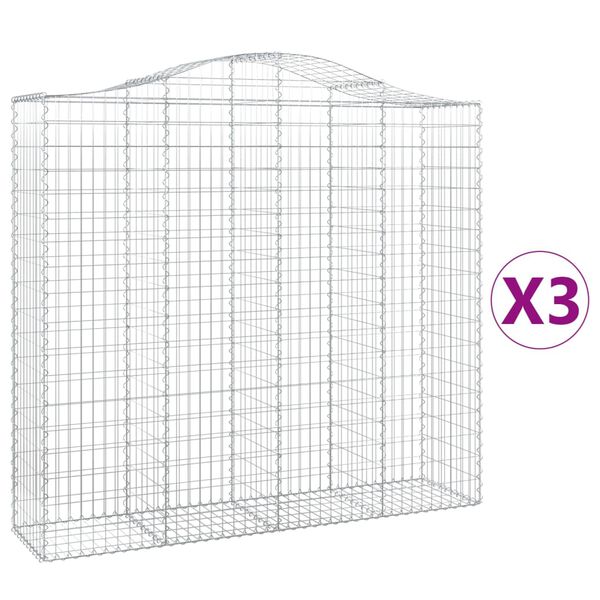 vidaXL Paniers &agrave; gabions arqu&eacute;s 3 pcs 200x50x180/200 cm Fer galvanis&eacute;