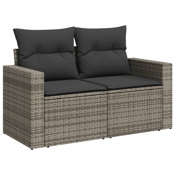 vidaXL Salon de jardin 8 pcs avec coussins gris r&eacute;sine tress&eacute;e