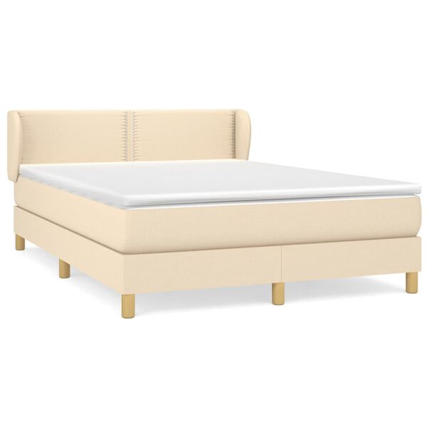 vidaXL Sommier &agrave; lattes de lit avec matelas Cr&egrave;me 140x190 cm Tissu