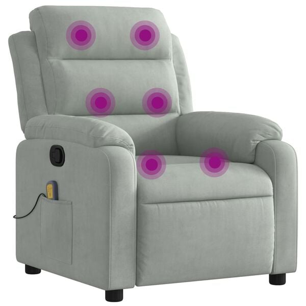 vidaXL Fauteuil inclinable de massage gris clair velours
