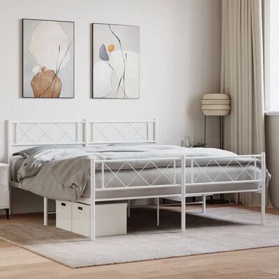 vidaXL Cadre de lit métal sans matelas et pied de lit blanc 160x200 cm