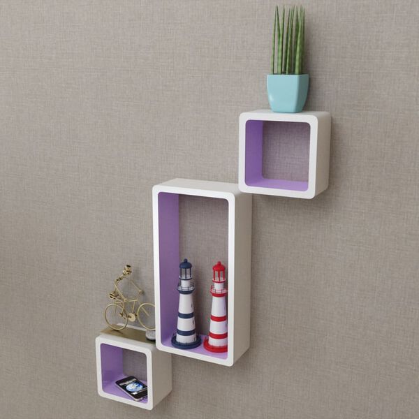vidaXL &Eacute;tag&egrave;res murales Forme de cube 6 pcs Blanc et violet
