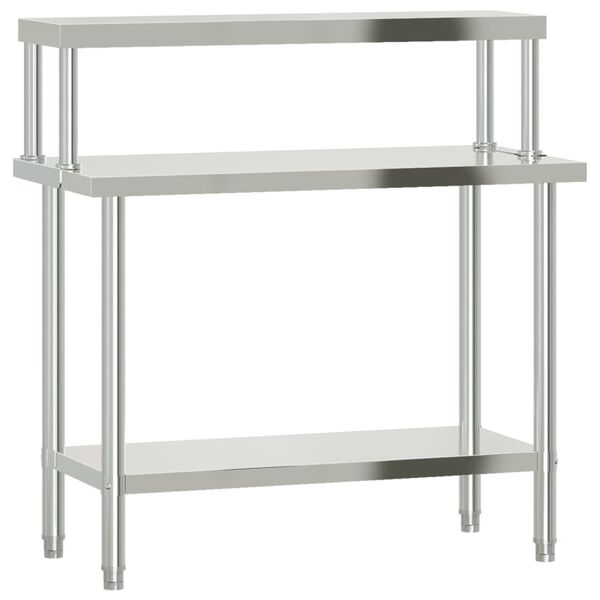 vidaXL Table de travail de cuisine avec &eacute;tag&egrave;re 110x55x120 cm inox