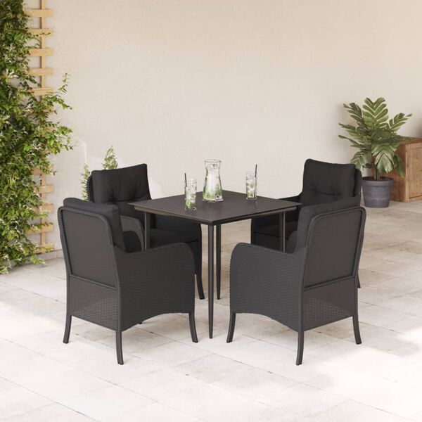 vidaXL Ensemble &agrave; manger de jardin coussins 5pcs Noir R&eacute;sine tress&eacute;e
