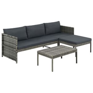 vidaXL Salon de jardin avec coussins 3 pcs r&eacute;sine tress&eacute;e gris