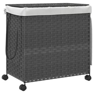 vidaXL Panier &agrave; linge avec roulettes gris 60x35x60,5 cm r&eacute;sine tress&eacute;e
