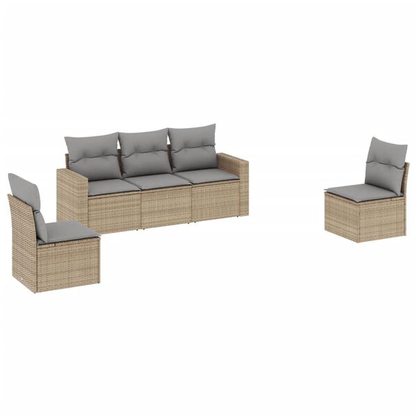 vidaXL Salon de jardin avec coussins 5 pcs beige r&eacute;sine tress&eacute;e