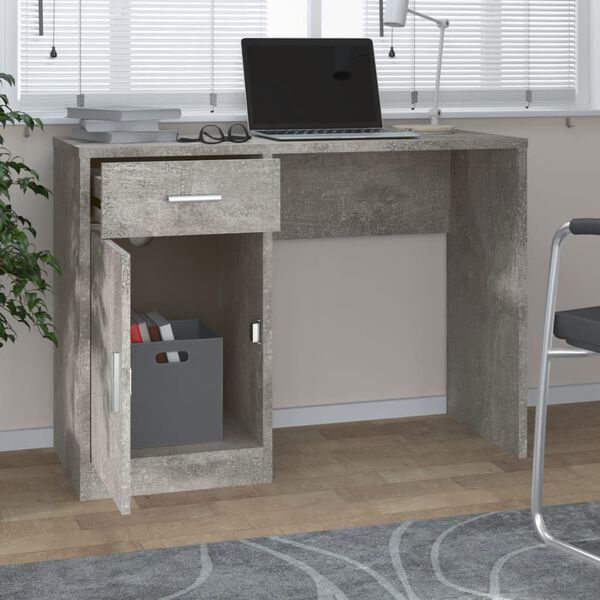 vidaXL Bureau avec tiroir et armoire Gris b&eacute;ton 100x40x73 cm