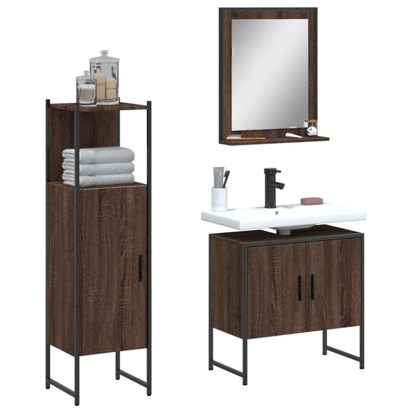 vidaXL Ensemble d'armoires de salle de bain 3 pcs ch&ecirc;ne marron