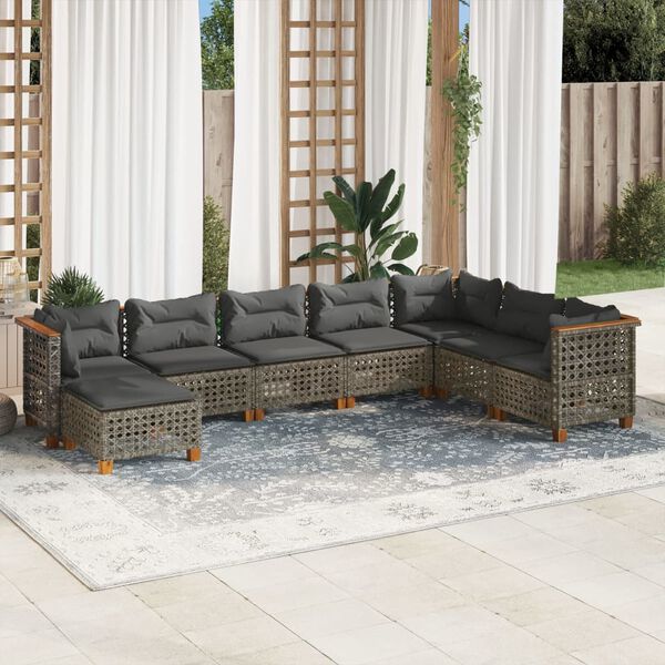 vidaXL Salon de jardin 8 pcs avec coussins gris r&eacute;sine tress&eacute;e
