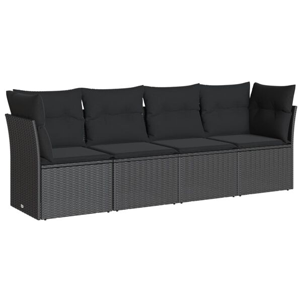 vidaXL Salon de jardin 4 pcs avec coussins noir r&eacute;sine tress&eacute;e