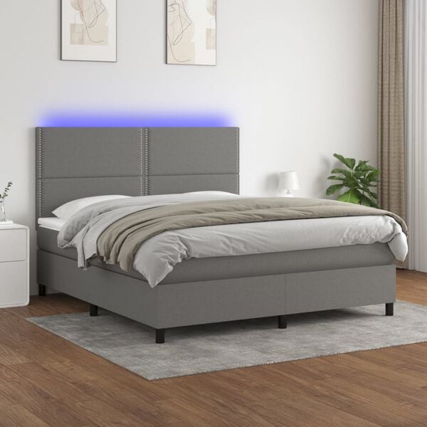 vidaXL Sommier &agrave; lattes de lit et matelas et LED Gris fonc&eacute; 180x200 cm