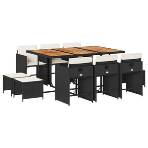 vidaXL Ensemble &agrave; manger de jardin 11 pcs coussins noir r&eacute;sine tress&eacute;e