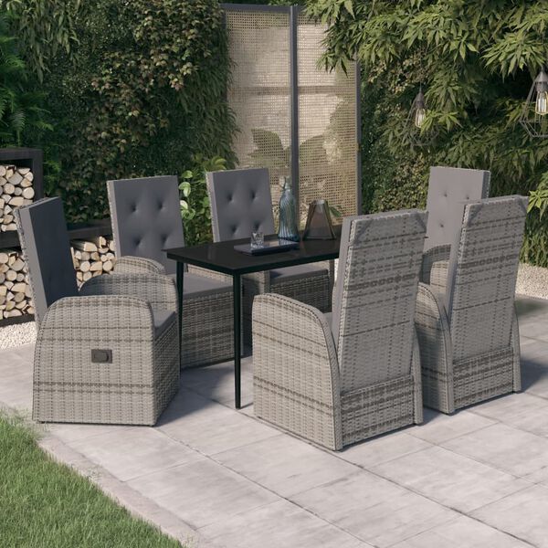 vidaXL Ensemble à manger de jardin avec coussins 7 pcs Gris