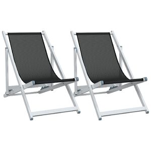 vidaXL Chaises de plage pliantes lot de 2 noir aluminium et textil&egrave;ne