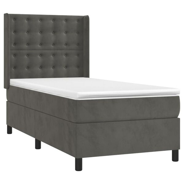 vidaXL Sommier &agrave; lattes de lit et matelas Gris fonc&eacute; 90x200 cm Velours