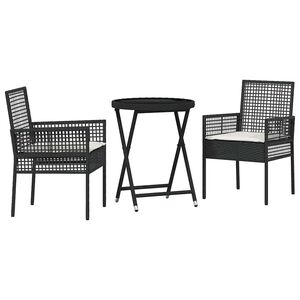 vidaXL Ensemble bistro de jardin 3 pc Noir polyrotin