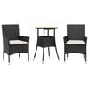 vidaXL Ensemble &agrave; manger de jardin et coussins 3 pcs noir rotin acacia