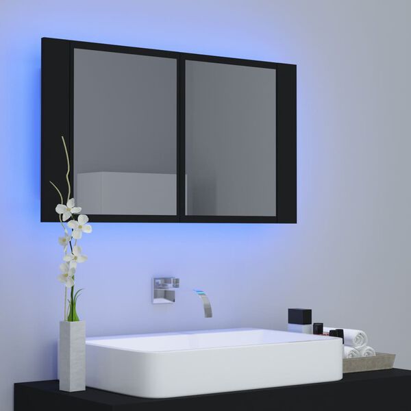 vidaXL Armoire à miroir de salle de bain LED Noir 80x12x45 Acrylique