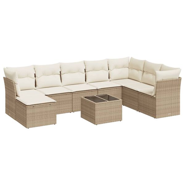 vidaXL Salon de jardin avec coussins 9 pcs beige r&eacute;sine tress&eacute;e