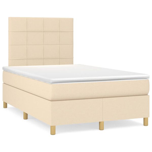 vidaXL Sommier &agrave; lattes de lit avec matelas Cr&egrave;me 120x200 cm Tissu