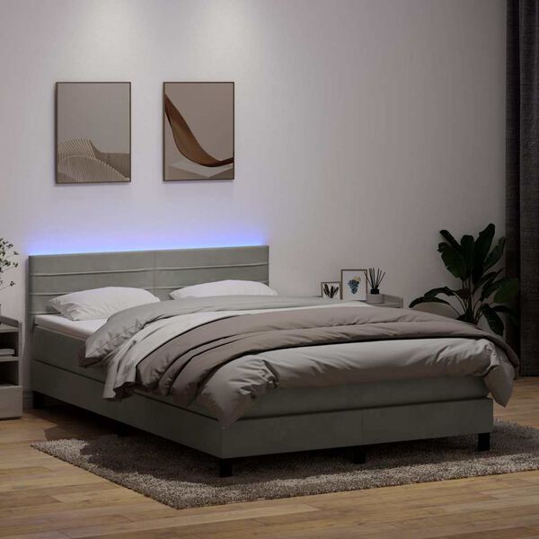 vidaXL Sommier &agrave; lattes de lit et matelas et LED gris clair 160x210cm velours