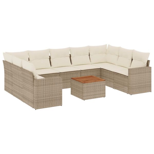 vidaXL Salon de jardin avec coussins 10 pcs beige r&eacute;sine tress&eacute;e