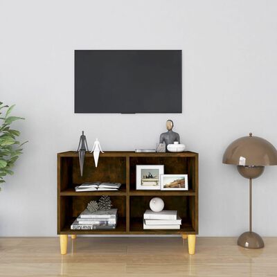 vidaXL Meuble TV avec pieds en bois massif Chêne fumé 69,5x30x50 cm