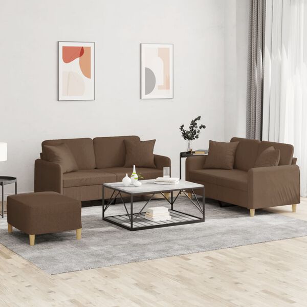vidaXL Ensemble de canap&eacute;s 3 pcs avec coussins marron tissu
