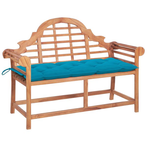 vidaXL Banc de jardin avec coussin bleu clair 120 cm Bois de teck