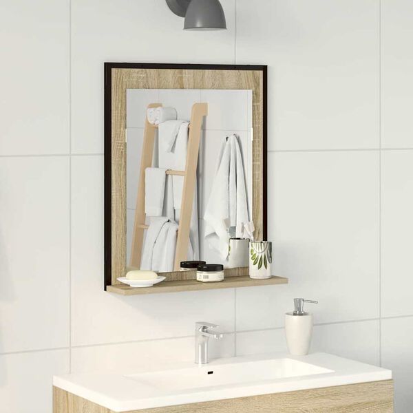 vidaXL Miroir de salle de bain avec &eacute;tag&egrave;re Noir 50 x 12 x 60 cm