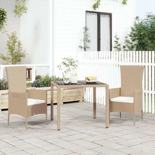 vidaXL Ensemble &agrave; manger de jardin coussins 3 pcs Beige poly rotin