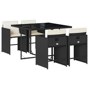 vidaXL Ensemble &agrave; manger de jardin coussins 5pcs Noir R&eacute;sine tress&eacute;e