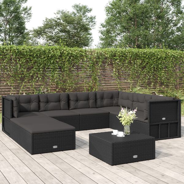 vidaXL Salon de jardin 8 pcs avec coussins noir r&eacute;sine tress&eacute;e