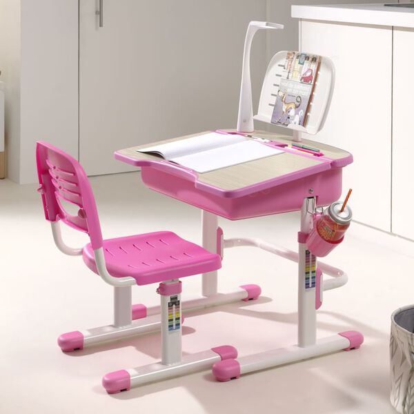 Vipack Bureau r&eacute;glable enfant Comfortline 301 et chaise Rose et blanc